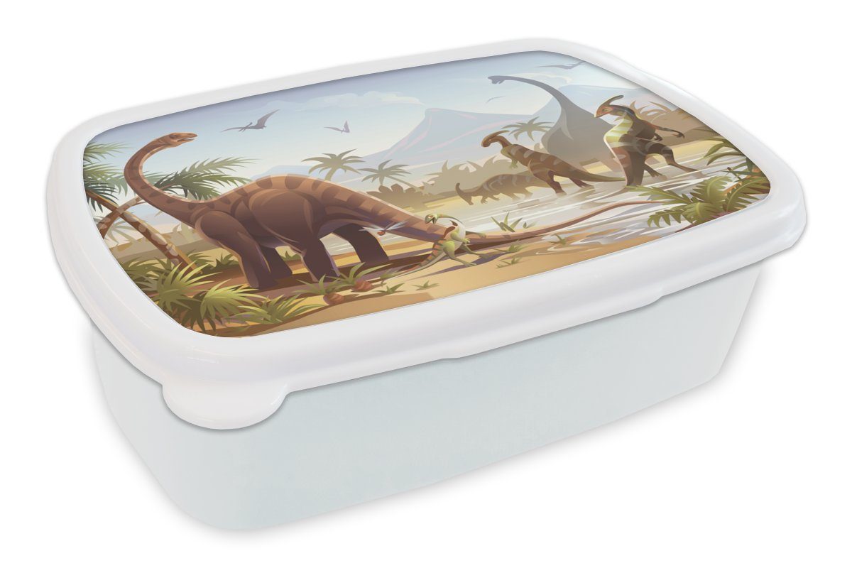 MuchoWow Lunchbox Kinderzimmer - Wasser für Brotdose, - Dinosaurier, und für weiß Mädchen (2-tlg), und Kunststoff, Jungs Kinder Brotbox Erwachsene