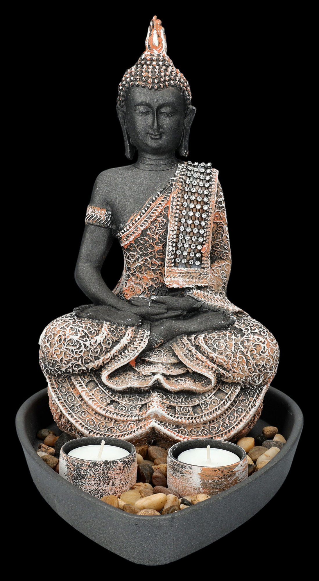 - 2 Buddha Teelichthalter Teelichthaltern GmbH Shop mit Dekoschale - Figur Deko Figuren Dekoration Set