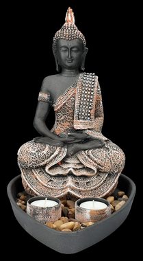 Figuren Shop GmbH Teelichthalter Buddha Figur - Deko Set mit 2 Teelichthaltern - Dekoschale Dekoration