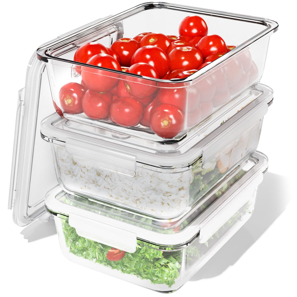 classbach Frischhaltedose C-FHD 4020 G, Frischhaltedosen Glas mit Deckel, 3er Set