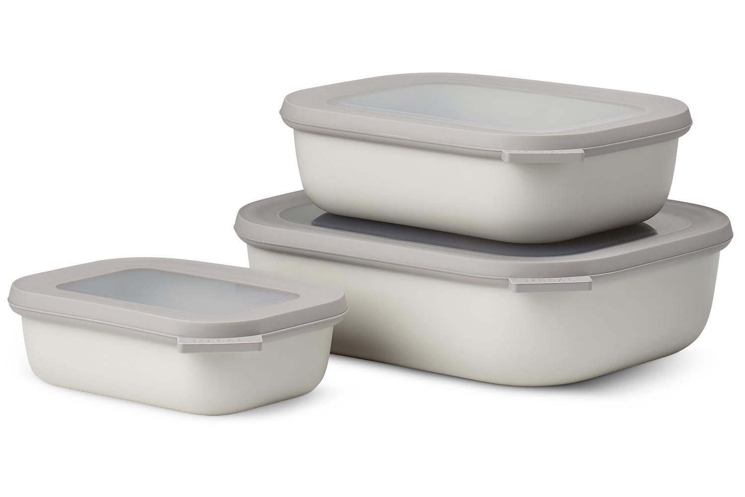 Mepal Aufbewahrungsschüssel CIRQULA, 3-teiliges Set, Weiß, mit Deckel, Polypropylen, Spülmaschinenfest, Gefrierfachgeeignet, 2000 ml, 1000 ml, 500 ml
