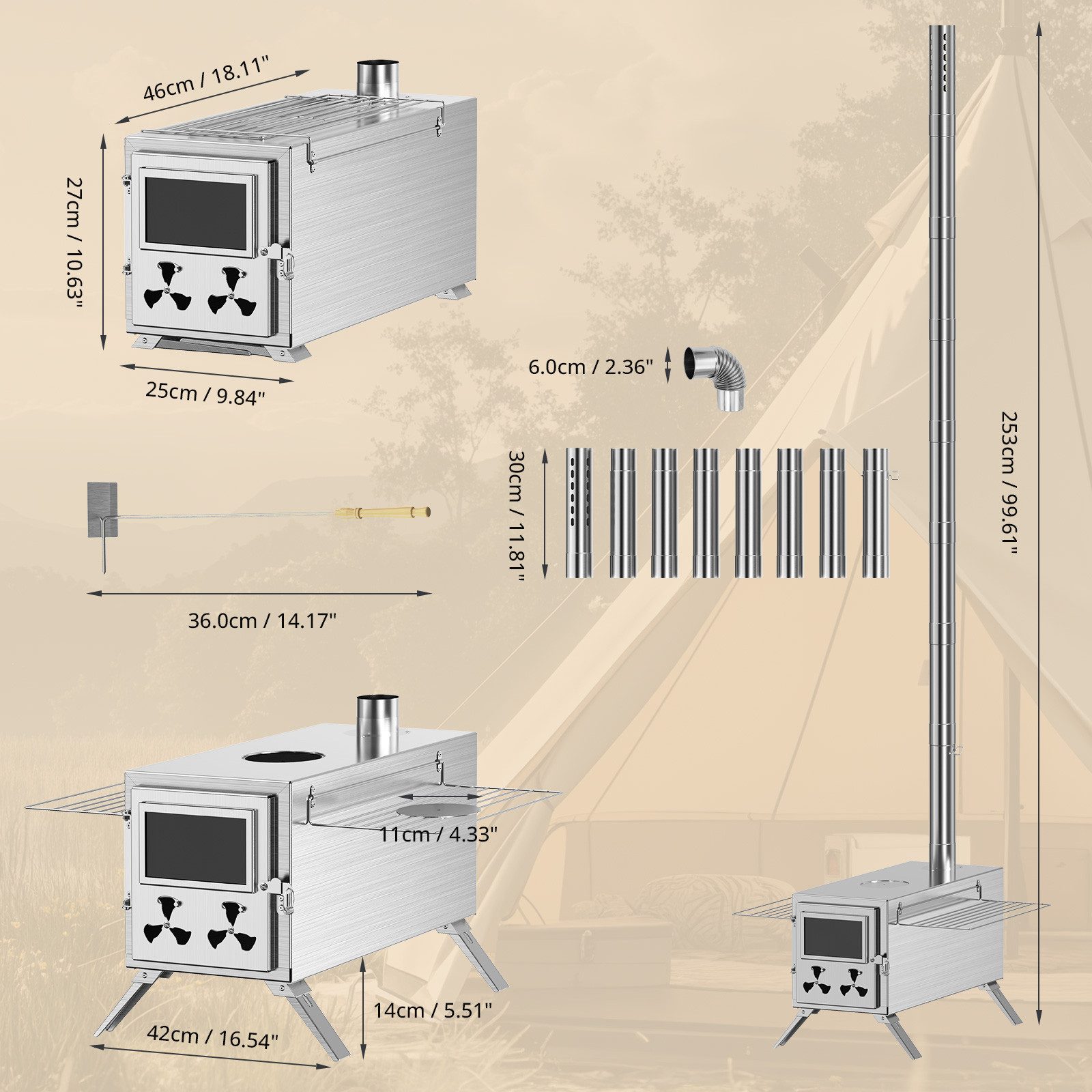 Meulbaty Feuerstelle Heißer Zeltofen, faltbarer tragbarer Holzofen für Zelt günstig online kaufen