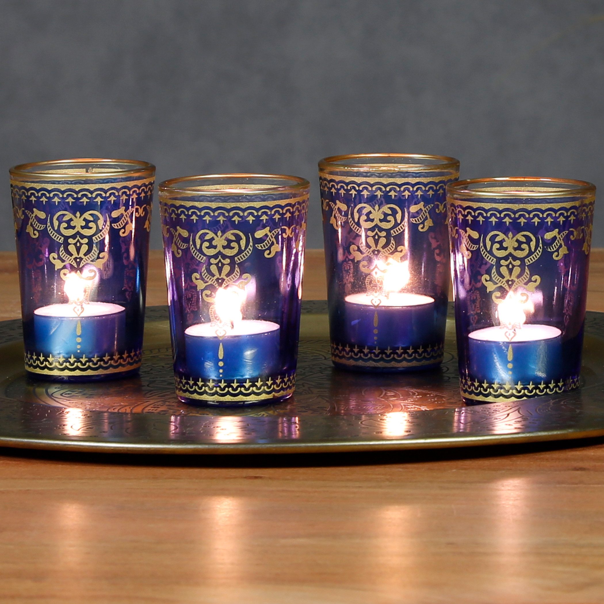 Teelichthalter Windlicht aus Glas Blau Gold 6er Set Deko Tisch Maritime