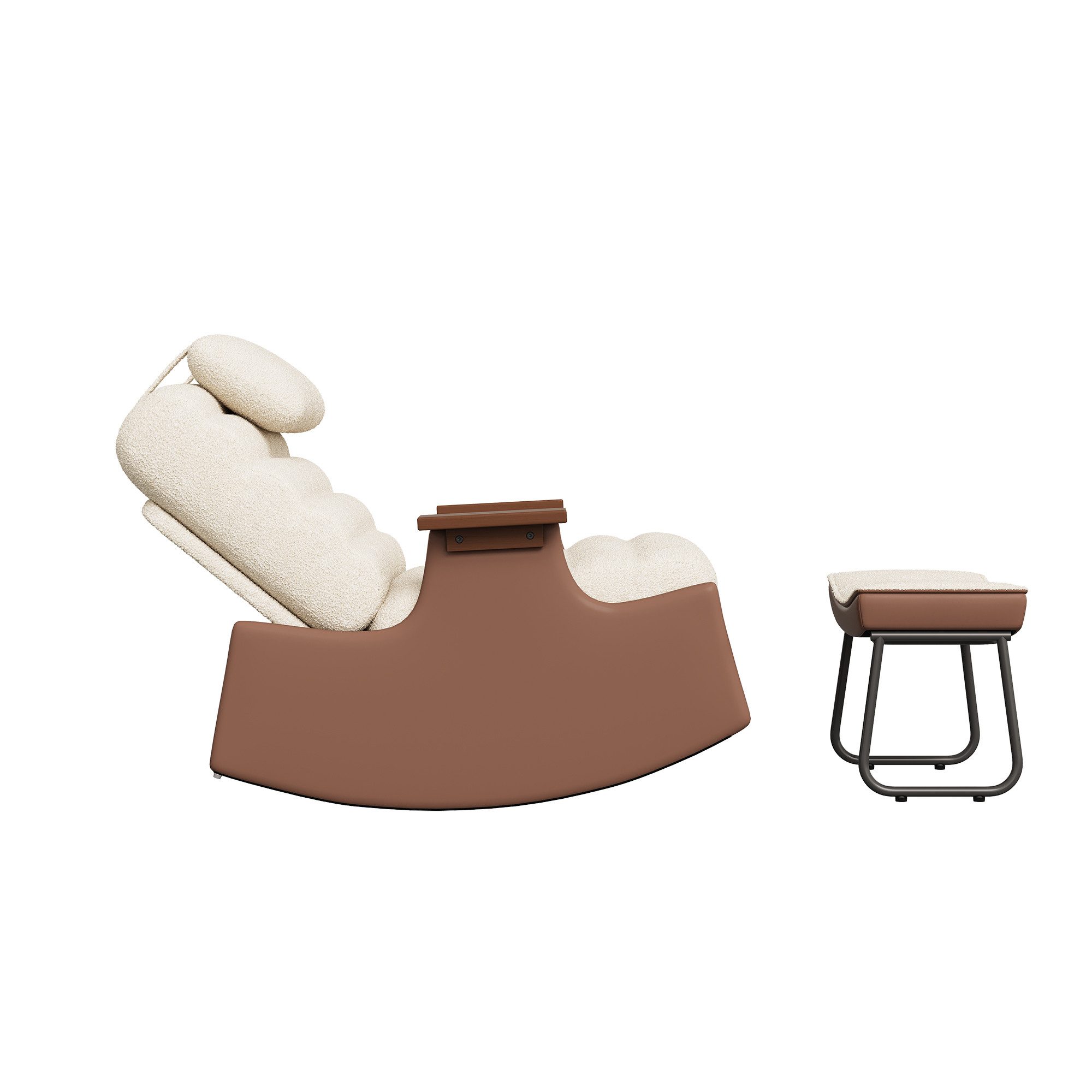 Simurq Schaukelstuhl Relaxsessel verstellbar mit Hocker Lendenstütze Beige Cord (Set), 1-St) (Schaukelstuhl mit 3-fach Rückenlehne Kopfstütze Fußstütze