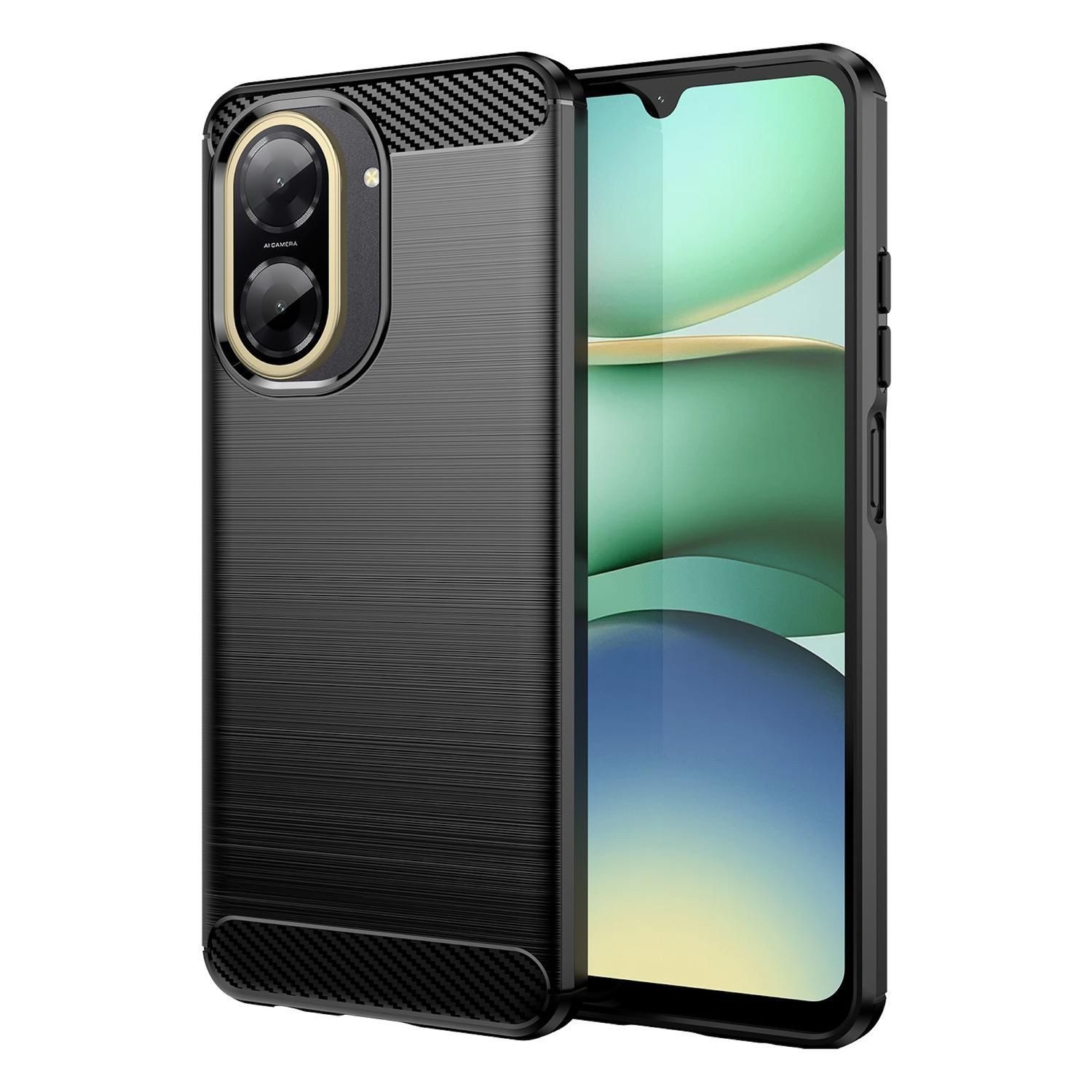 Wigento Handyhülle Für Xiaomi Redmi A5 4G / Poco C71 Carbon Design TPU Hülle Schwarz, Carbon Textur Schutzhülle Smart Case Cover