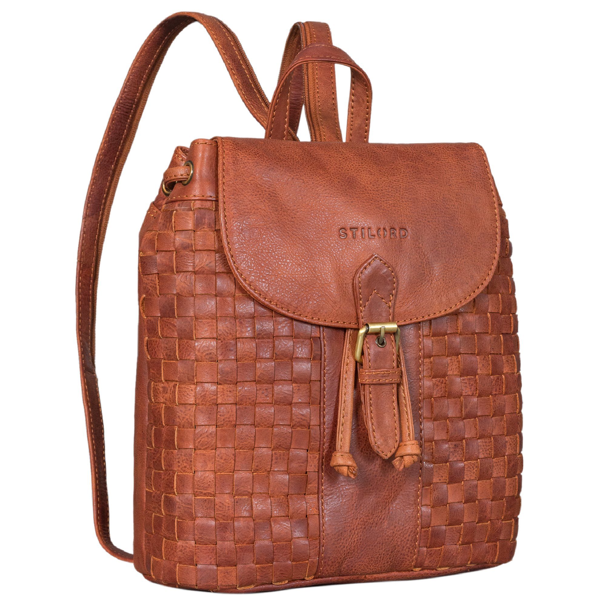 STILORD Cityrucksack "Camilla" Kleiner Lederrucksack Damen im Boho-Look geflochten