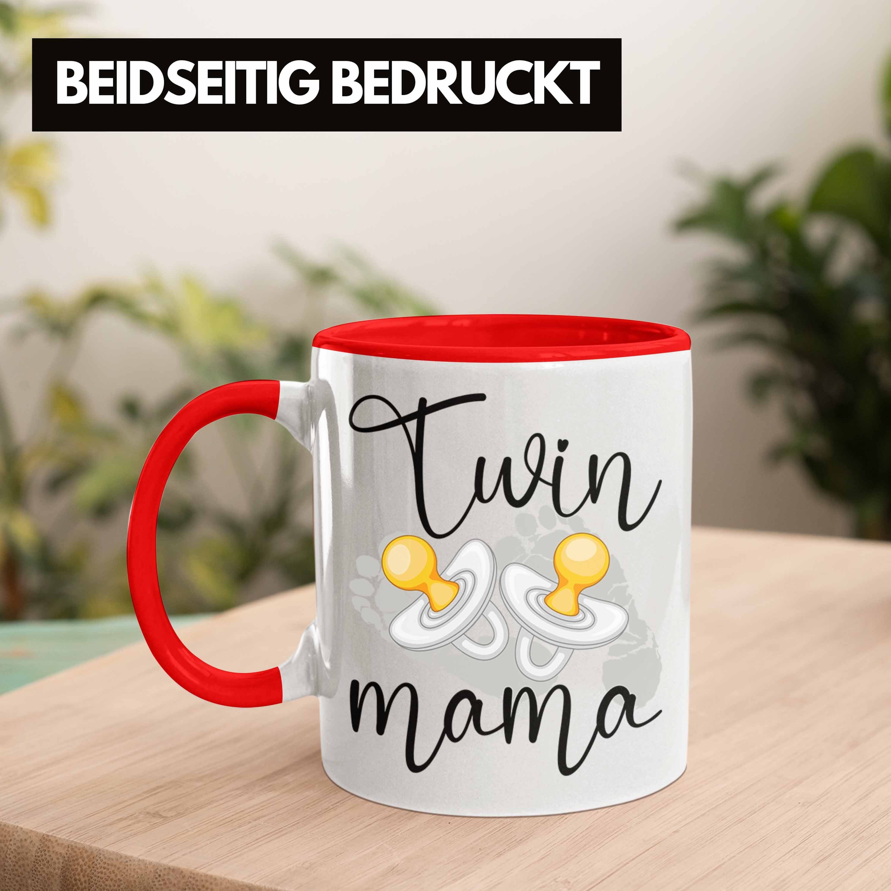 Trendation Tasse "Twin für Zwillingen Geschenkidee Mütter Tasse Mama" von für Rot Zwillinge