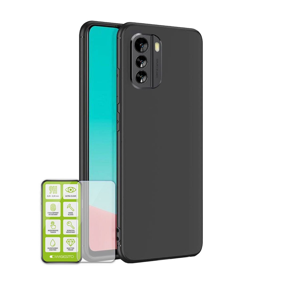 Wigento Handyhülle AUSWAHL Für Nokia G60 Silikon Case TPU Transparent und oder 0,26 H9 Glas Handy Tasche Hülle Schutz Cover