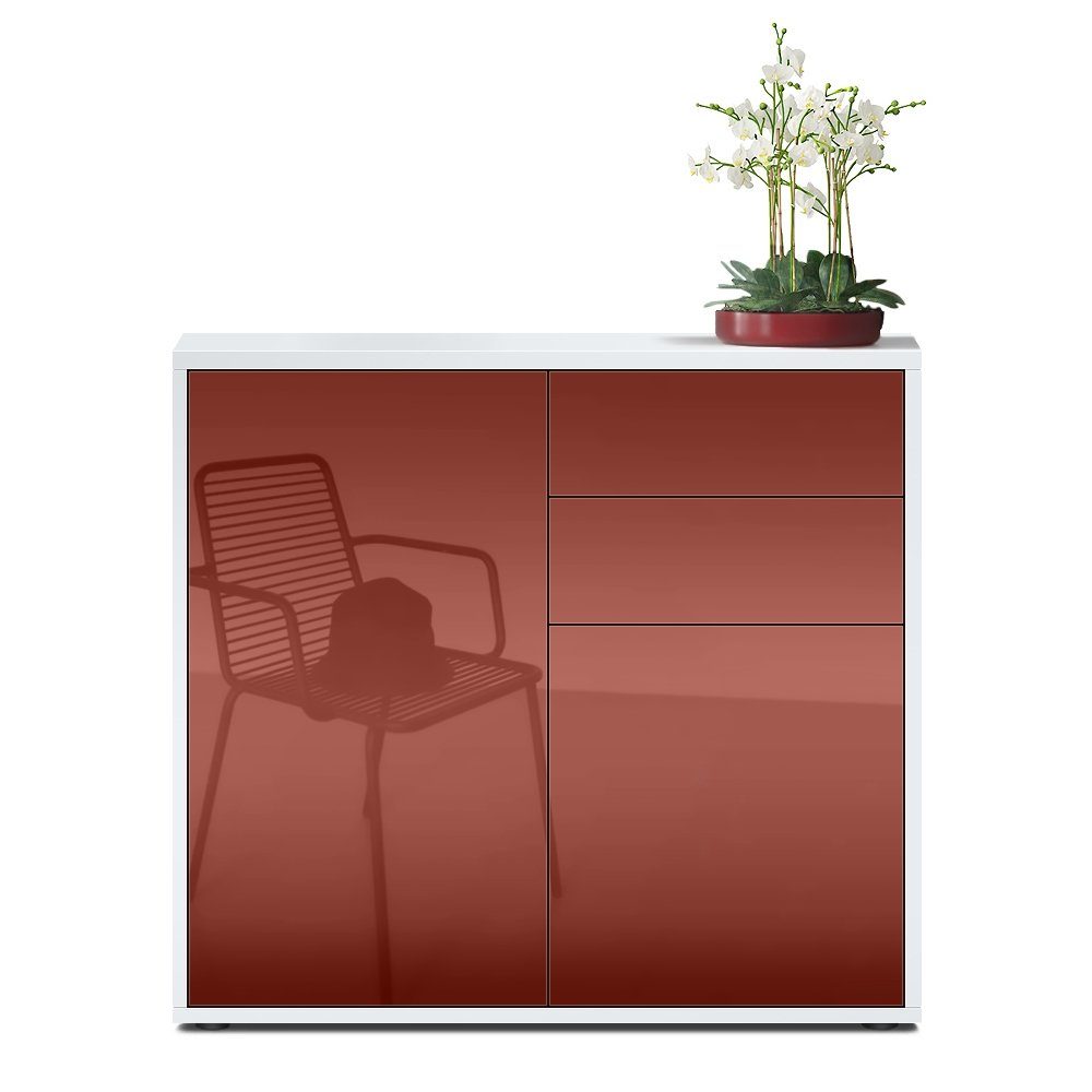 Vladon Kommode Ben V1 (Kommode, mit 2 Türen und 2 Schubladen), Weiß matt/Bordeaux Hochglanz (79 x 74 x 36 cm)
