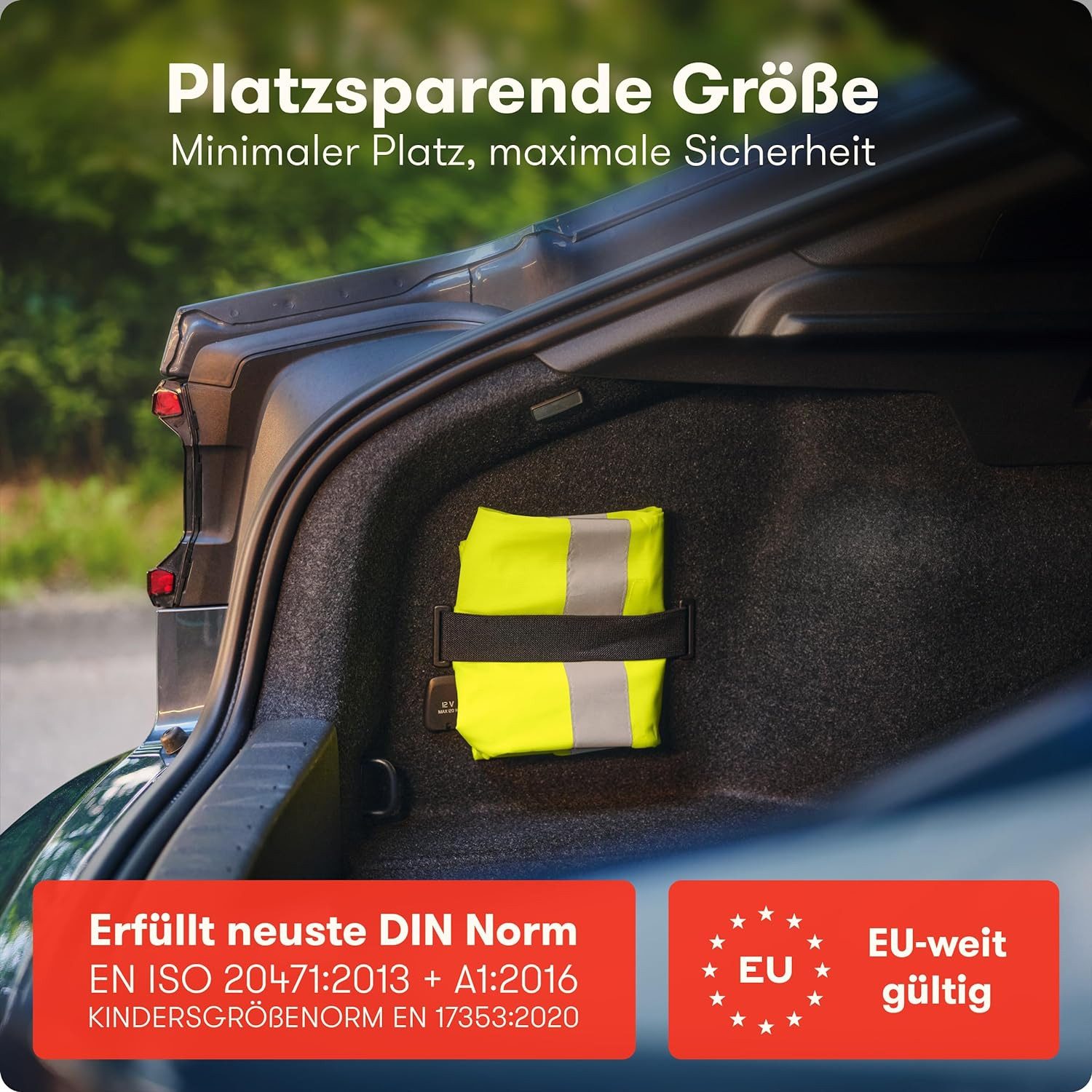 Purahelp Warnweste Auto - Europaweit gültig nach EN ISO 20471 (Reflektierende Warnweste Auto - Sicherheitsweste Auto Warnweste Gelb, 4-tlg) Warnschutzweste - Si – Bild 5 von 5