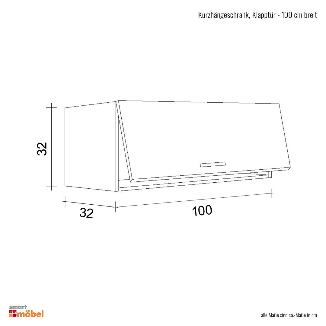 Flex-Well Kurzhängeschrank Kurzhängeschrank Küche - 100 cm breit - Kaschmir Glanz, mit Klapptür –