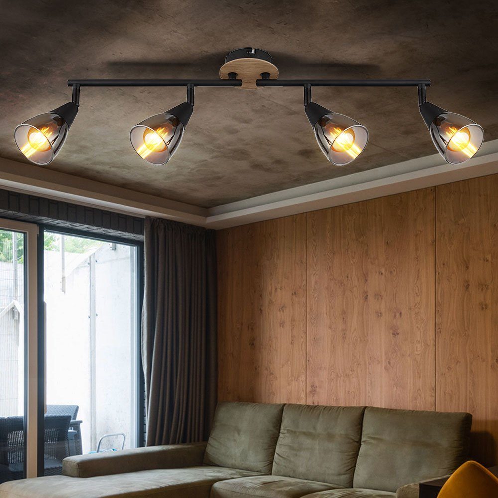 GLOBO LIGHTING Deckenspot, Leuchtmittel nicht inklusive, Deckenleuchte Schlafzimmerlampe 4 Flammig Metall Glas rauch L 60 cm