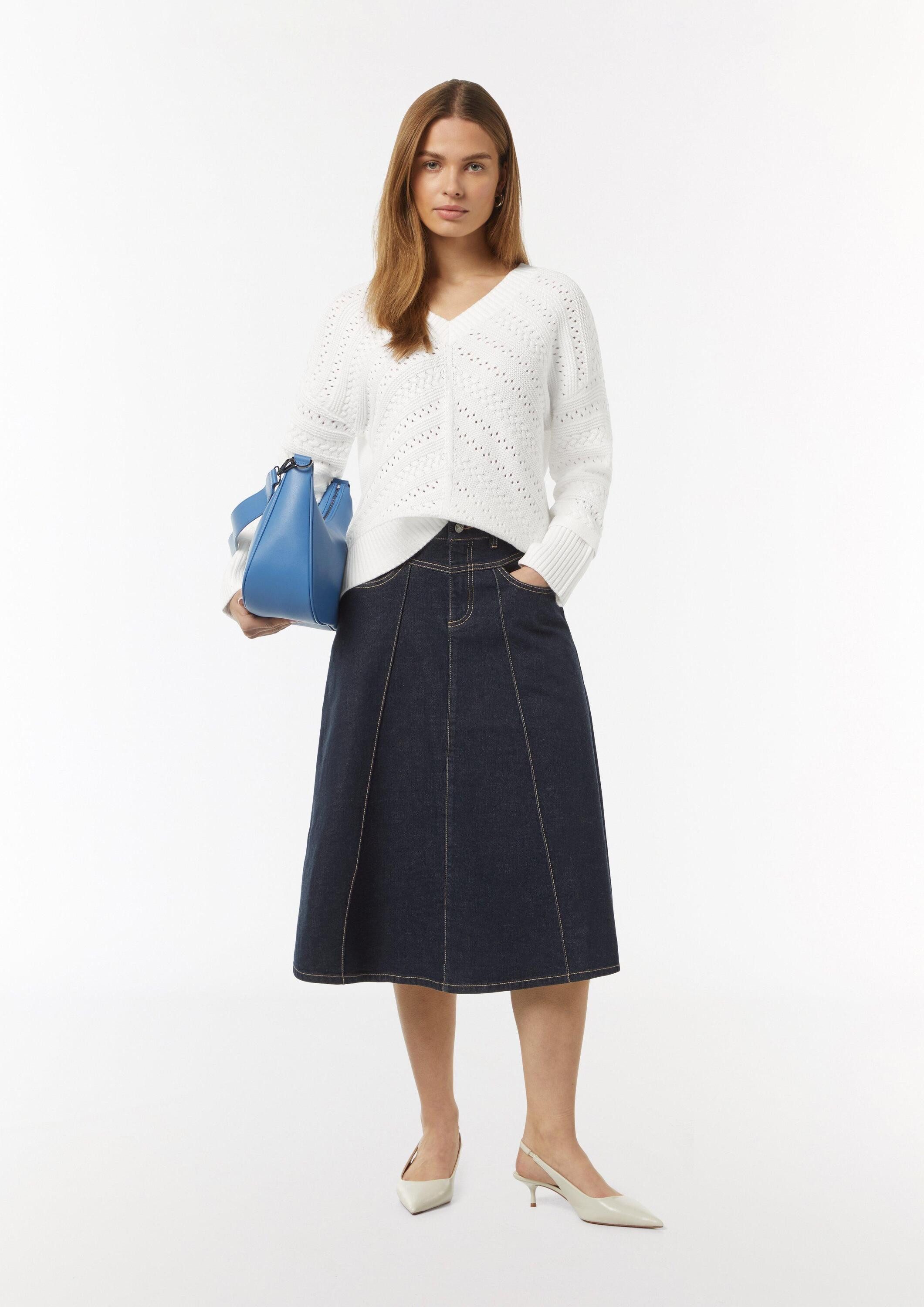 comma Longpullover Strickpullover Strickpullover mit Riegel-Detail