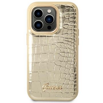 Guess Handyhülle Guess Apple iPhone 14 Pro Hardcase Schutzhülle Croco Collection Gold