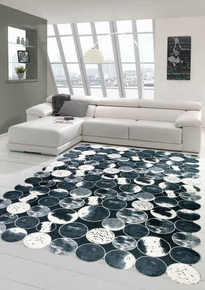 Teppich Kuhfell Teppich Patchwork in Schwarz Grau Weiß, Teppich-Traum, rechteckig, Höhe: 4 mm