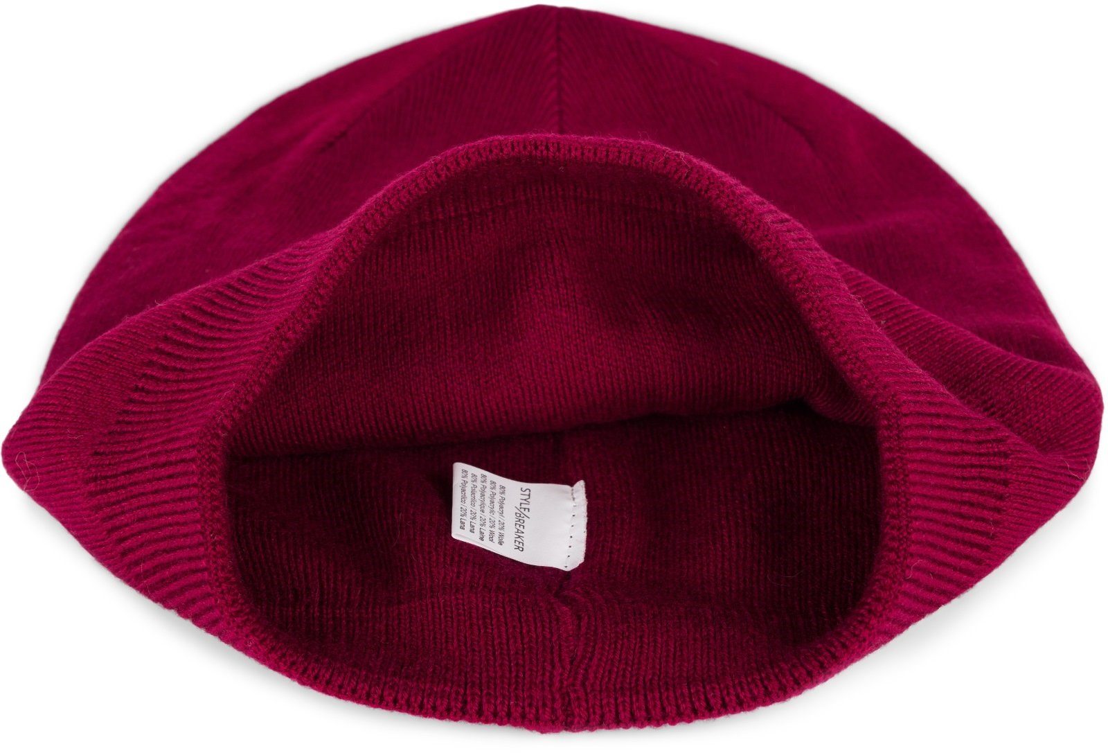 Uni Beanie styleBREAKER Doppellagig Bordeaux-Rot (1-St) Strickmütze Mütze Feinstrick