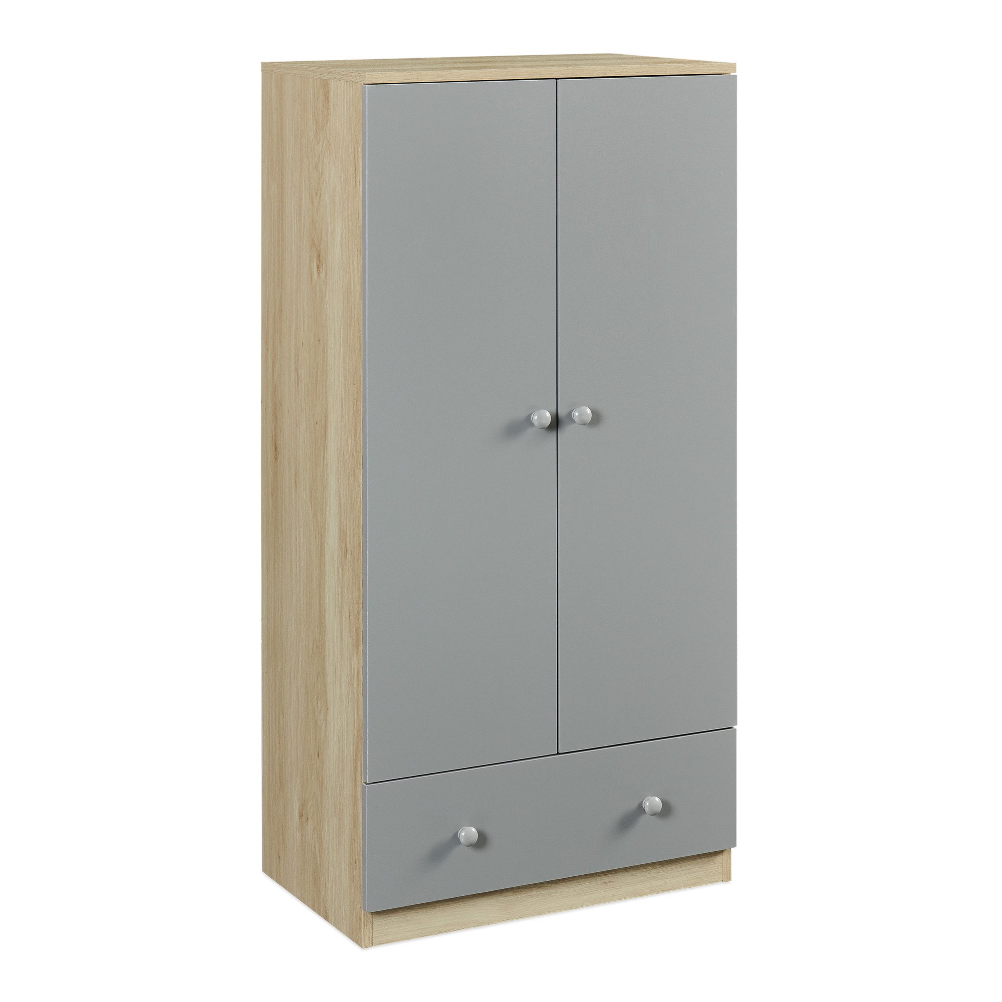 en.casa Kinderkleiderschrank »Beldinupp« mit 2 Türen 123 x 60 x 40 cm Schublade Eicheoptik/Grau