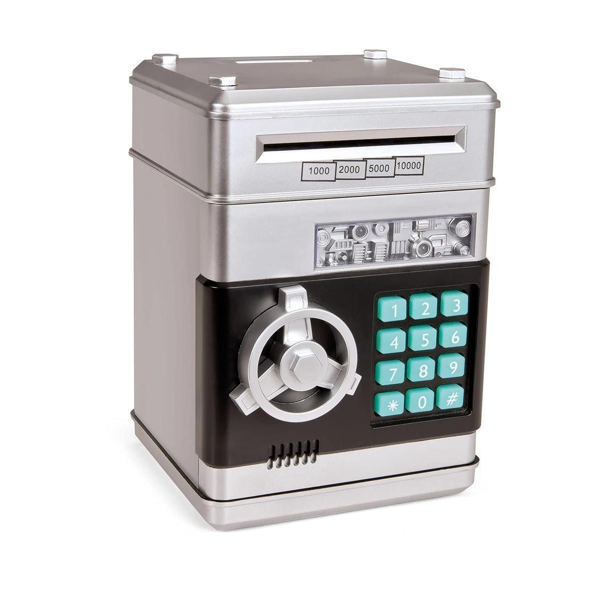 efaso Lernspielzeug Elektronische Spardose silber / Sparschwein mit Pin - Geld sparen