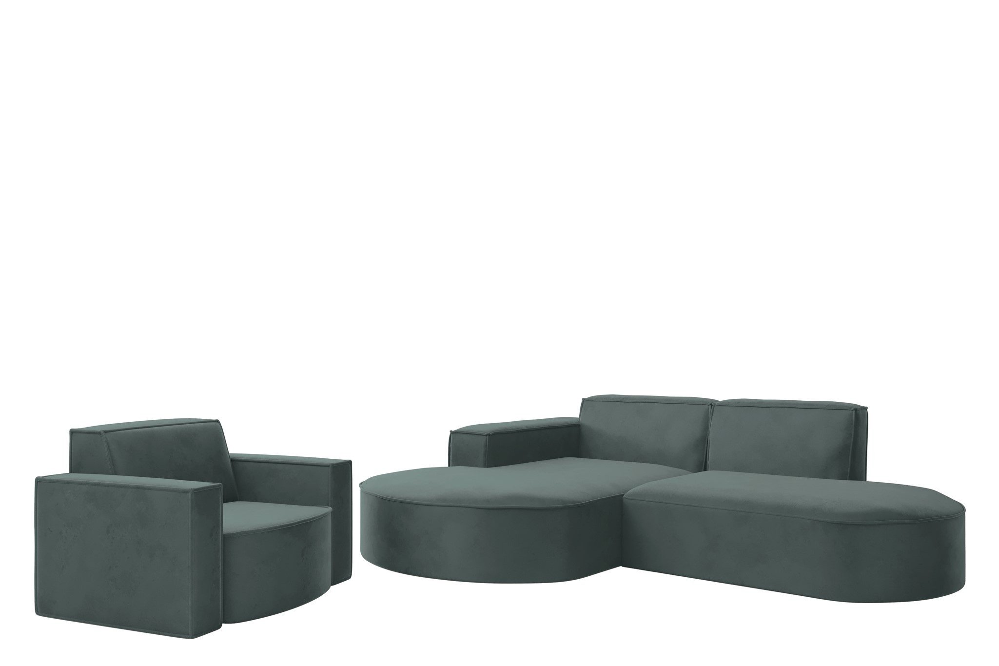 Polstergarnitur Sofaset Designerecksofa PALMA XS plus Sessel in Stoff Opera Velvet
