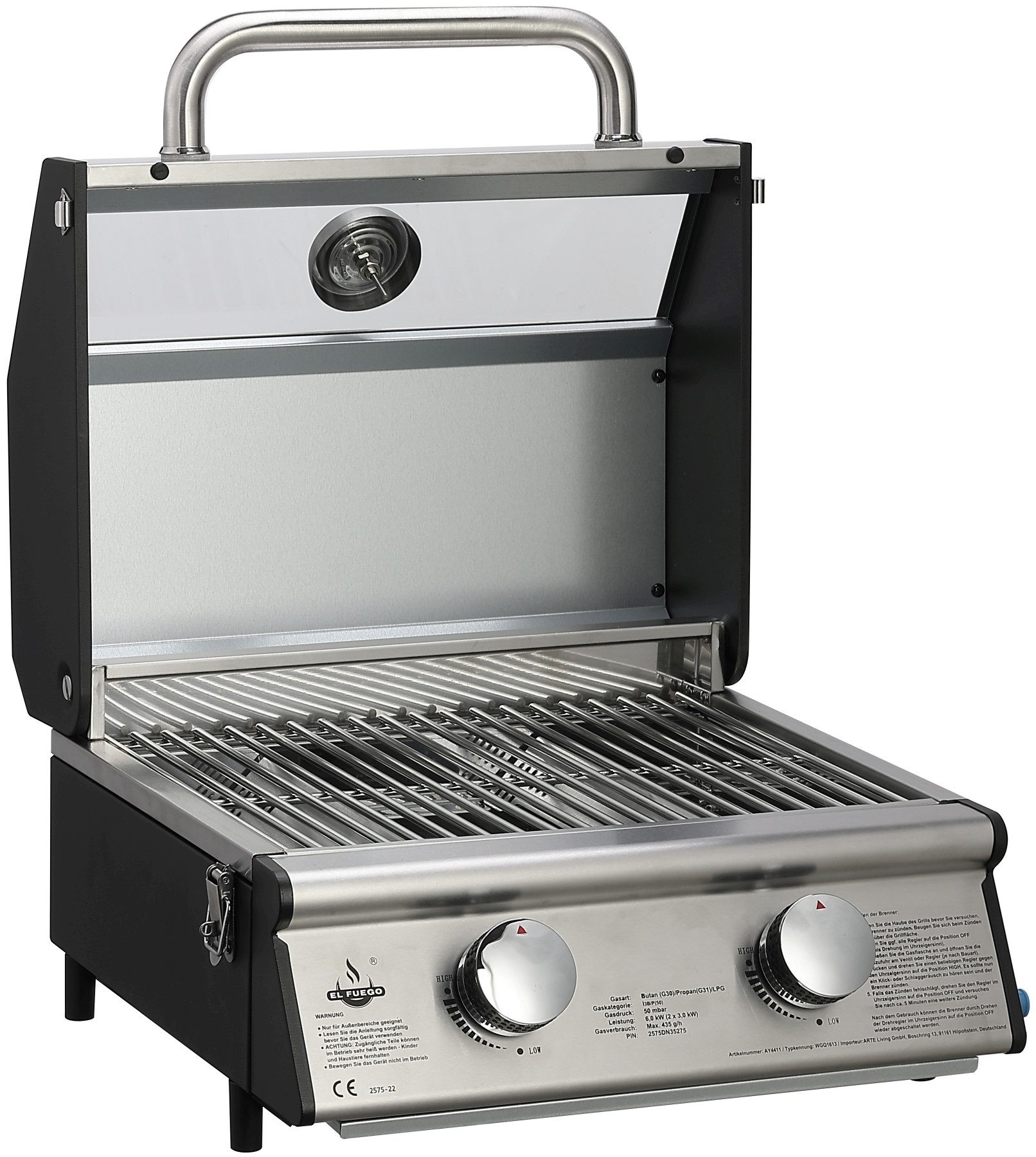 El Fuego Gasgrill Jesolo, 6 kW (2 Brenner je 3 kW), mit Piezozündung