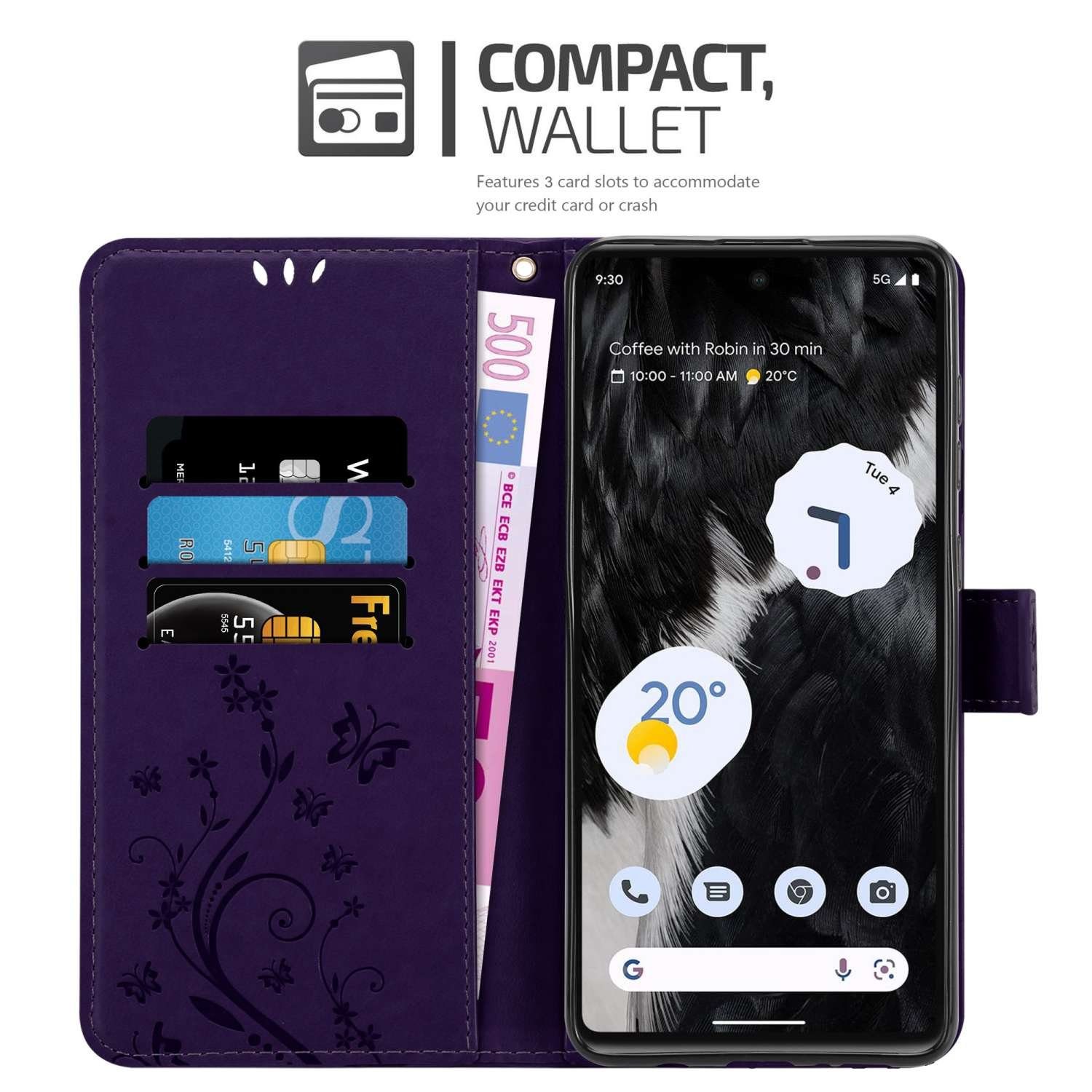 Cadorabo Handyhülle für Google PIXEL 7 Hülle Google PIXEL 7, Hülle Schutzhülle Blumen Flower mit Standfunktion Kartenfach Magnet