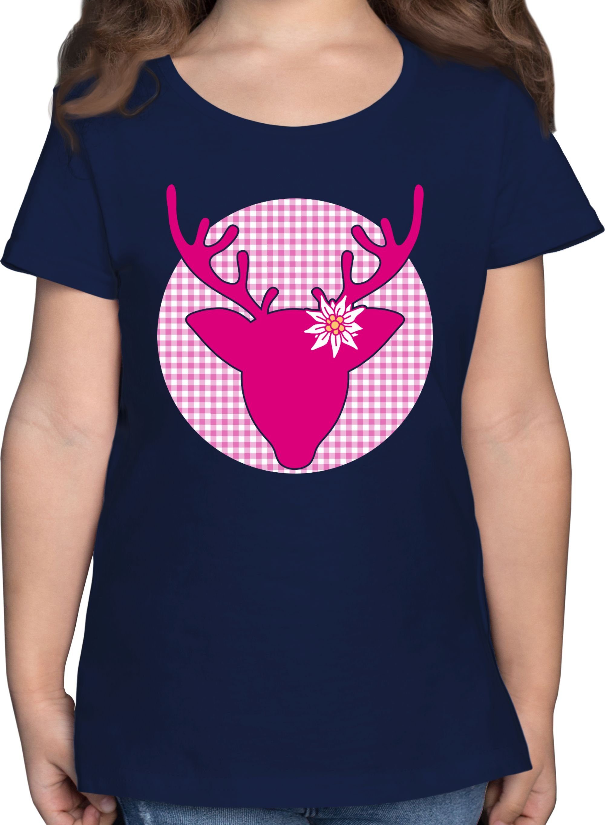 Shirtracer T-Shirt Hirsch Edelweiß Mode für Oktoberfest Kinder Outfit 1 Dunkelblau