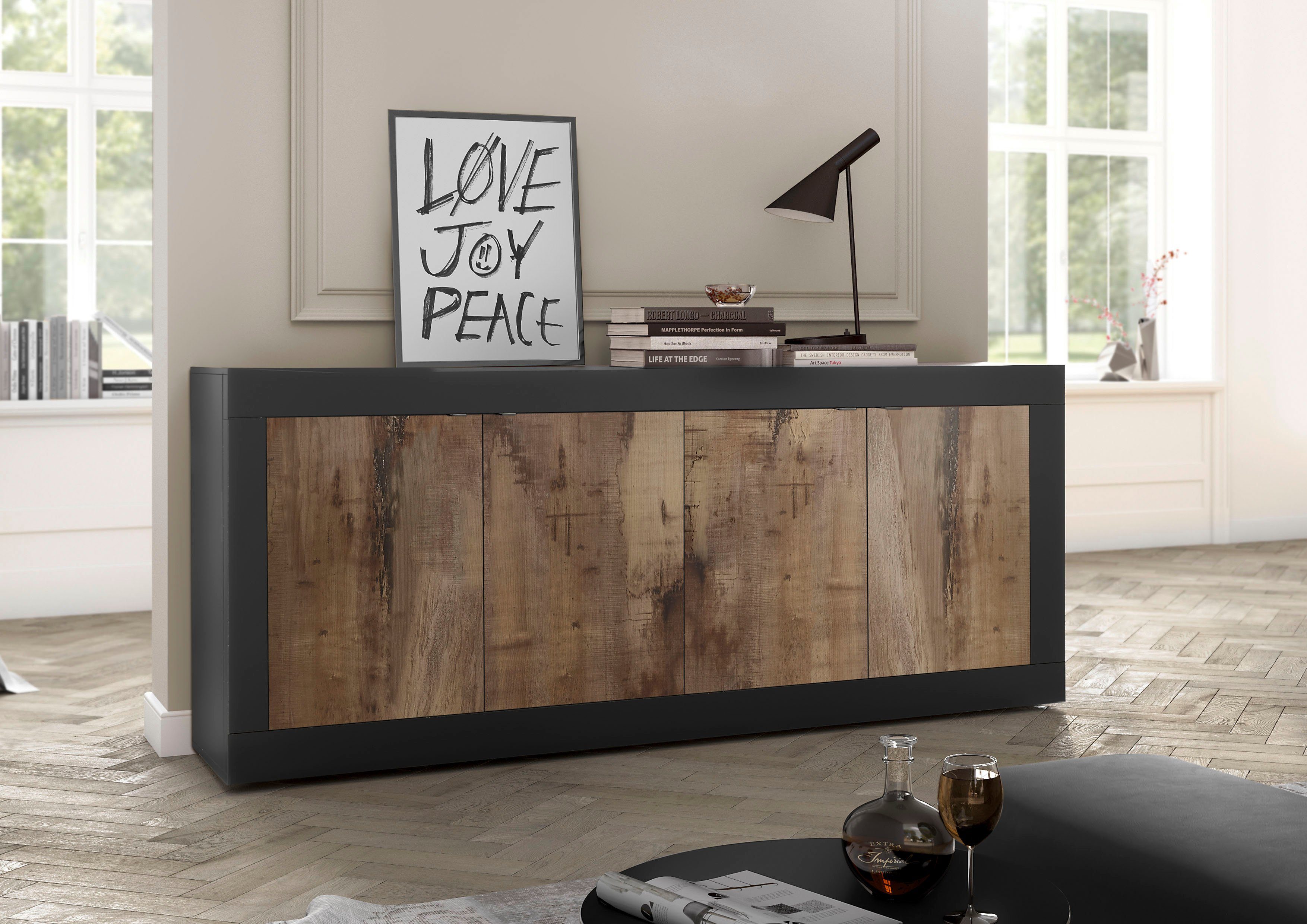 INOSIGN Sideboard Basic Breite 207 cm, Kommode 4 Türen, Anrichte, Metallgri günstig online kaufen