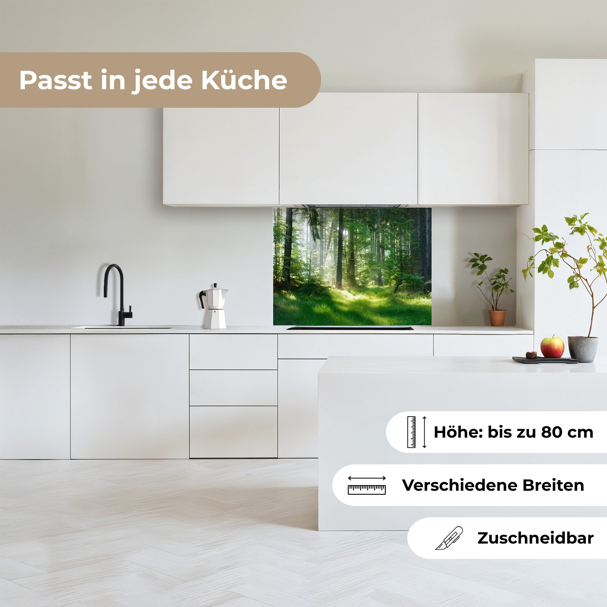 KitchenYeah Küchenrückwand selbstklebend Natur - Bäume - Wald - Grün - Sonne - Gras - Pflanzen, (1-tlg), Spritzschutz, Küche, Rückwand, Küchenwand, Küchenfront, – Bild 4 von 5