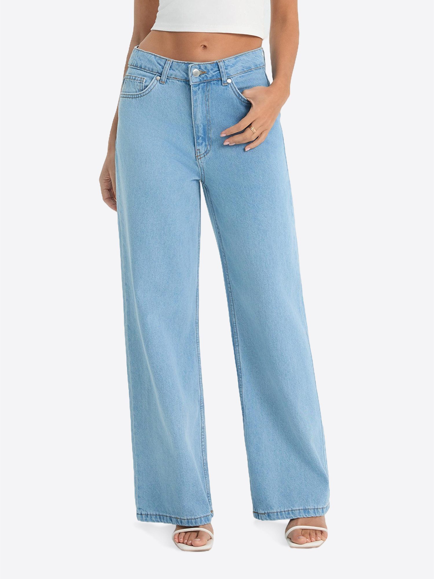 Imily Bela Gerade Jeans Damen Straight Fit Jeans im Five-Pocket Style (Packung, 1-tlg., 1per-Pack) mit Baumwolle