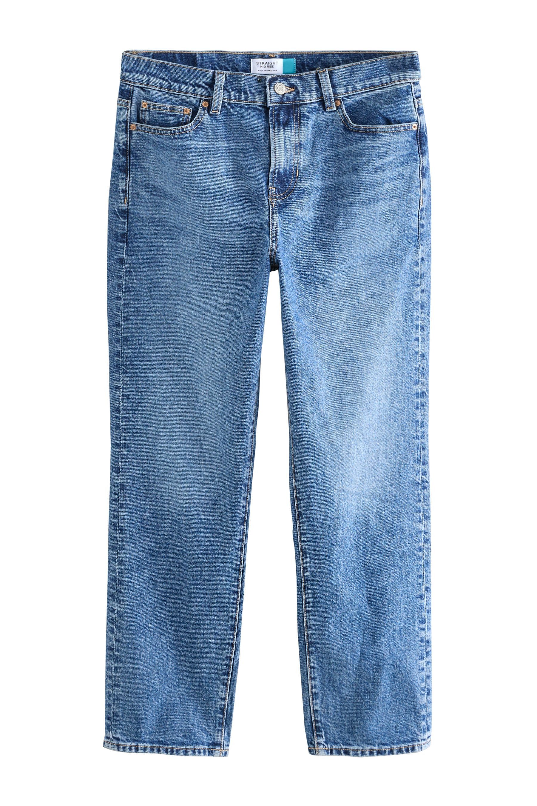 Next Gerade Jeans Straight Fit Jeans mit mittelhohem Bund, Kurzgröße (1-tlg)