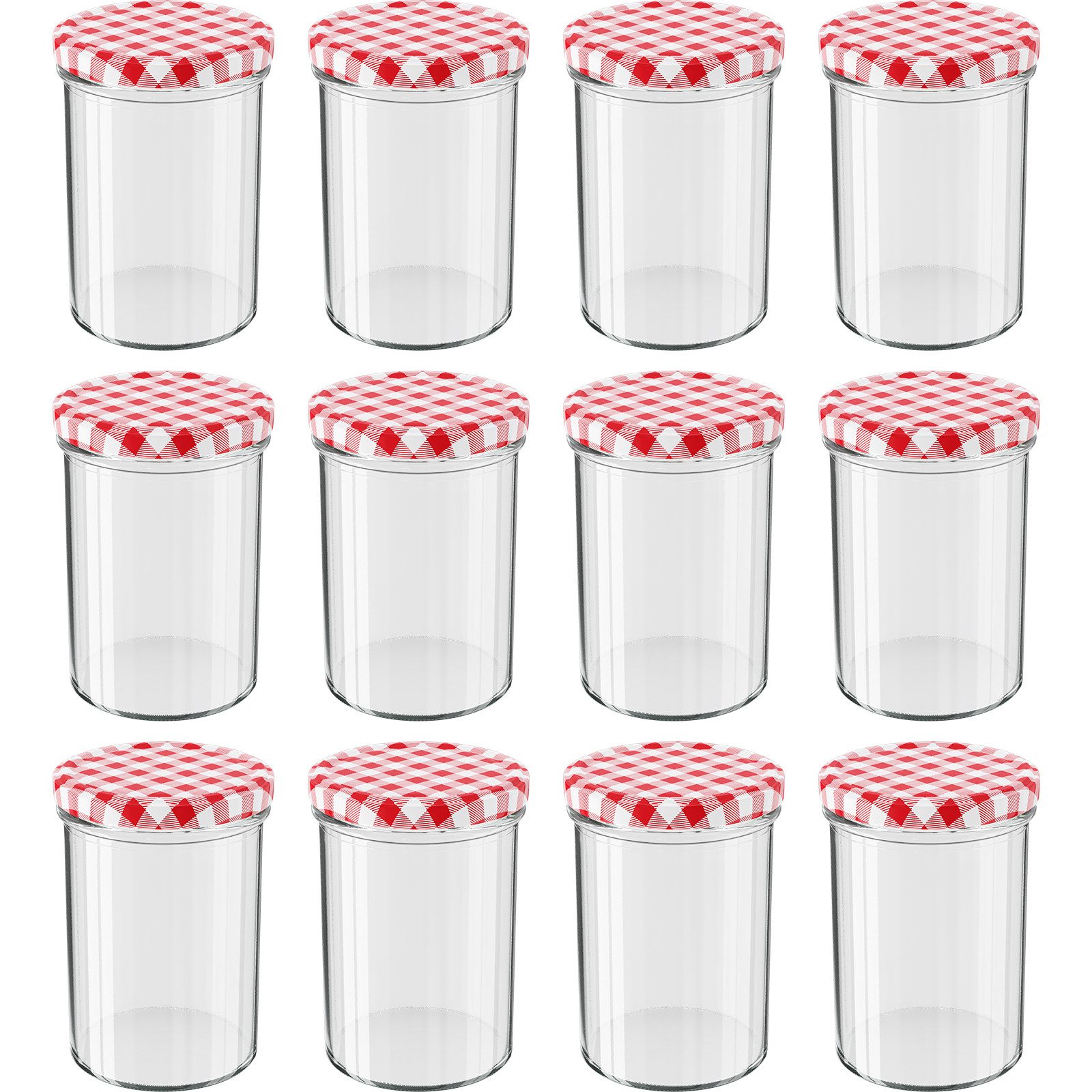Wellgro Vorratsglas Einmachgläser Schraubdeckel rot kariert - 435 ml, (12-tlg)