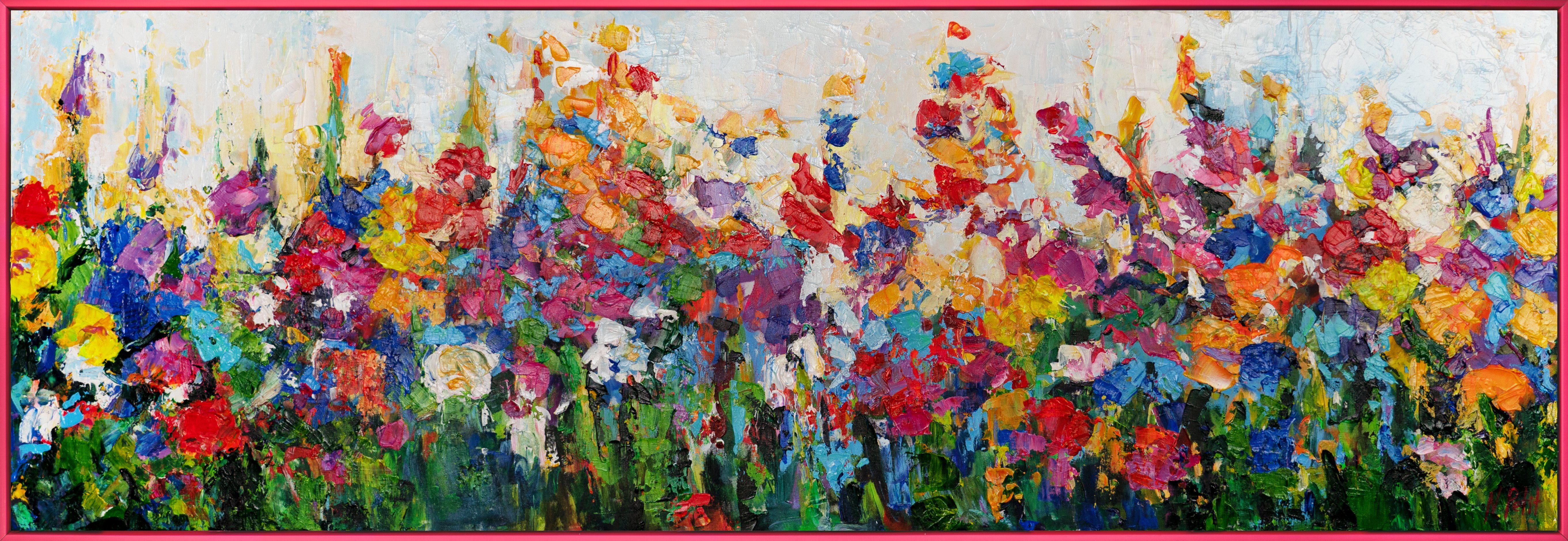YS-Art Gemälde Wirbelwind der Feldfarben, Blumen Mit Rahmen in Rosa