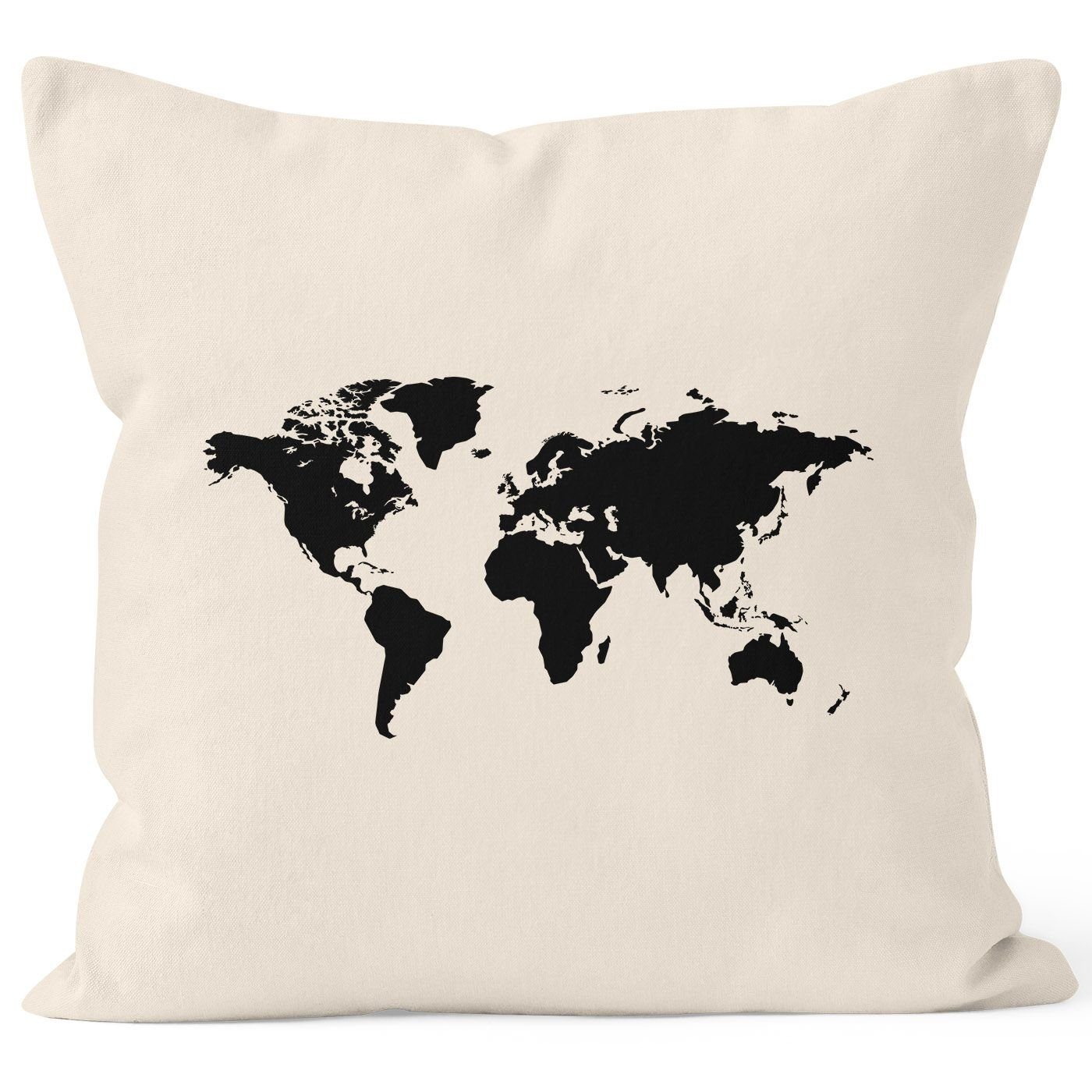 Autiga Dekokissen bedruckter Kissenbezug 40x40 Weltkarte World Map Kissen-Hülle Baumwolle Autiga® natur