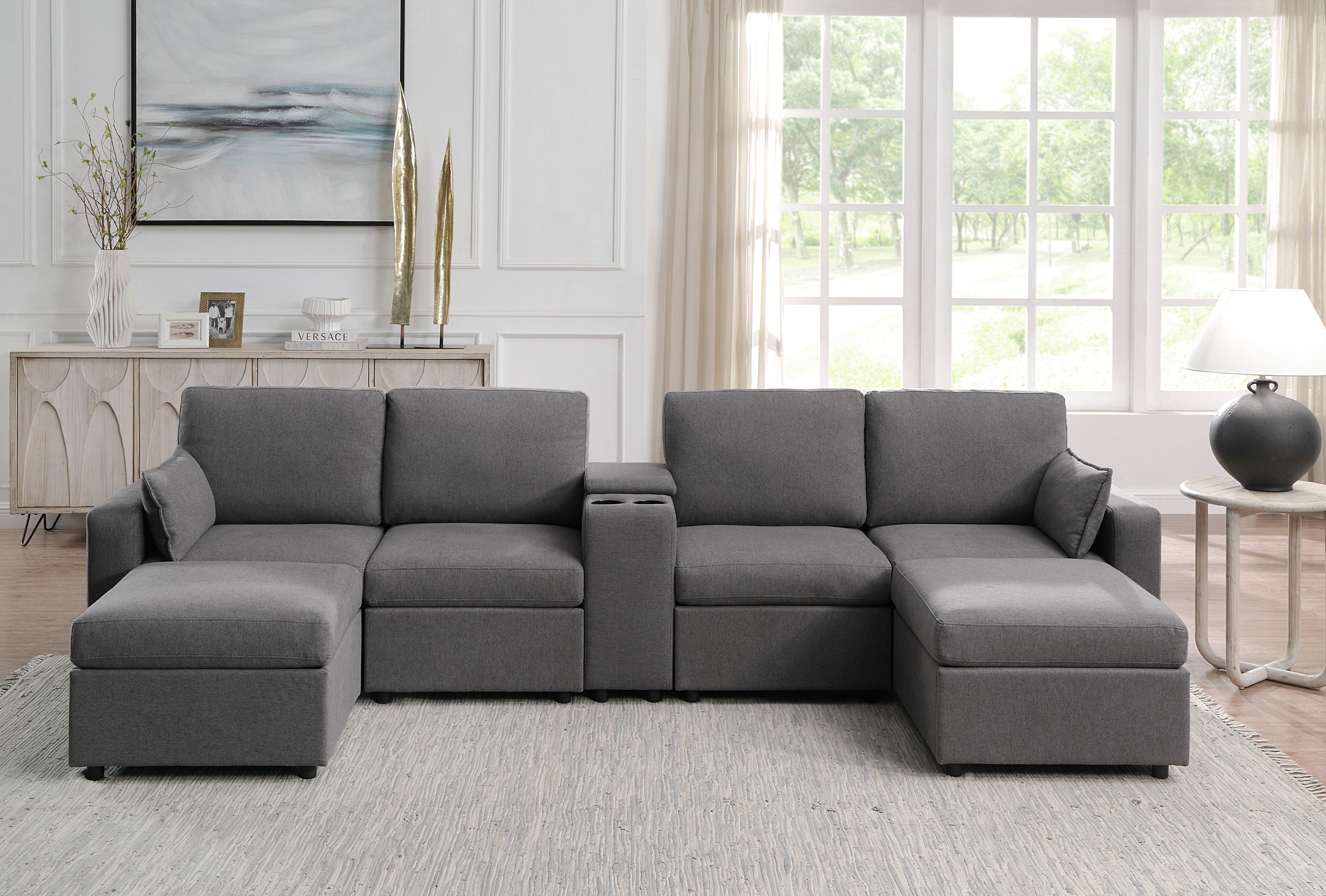 OTTO home Wohnlandschaft Ulrik, U-Form, Breite: 315cm, mit Stauraum unter den Sitzen, inkl Stauraumkonsole mit Becherhaltern
