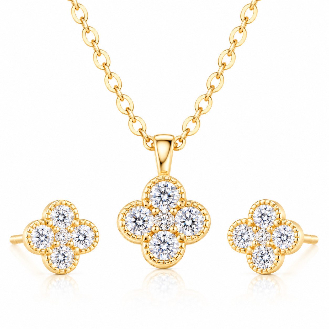 ROUGEMONT Schmuckset Glücksbringer Clover Damen Schmuckset 925 Sterling Silber 45cm, Hypoallergen