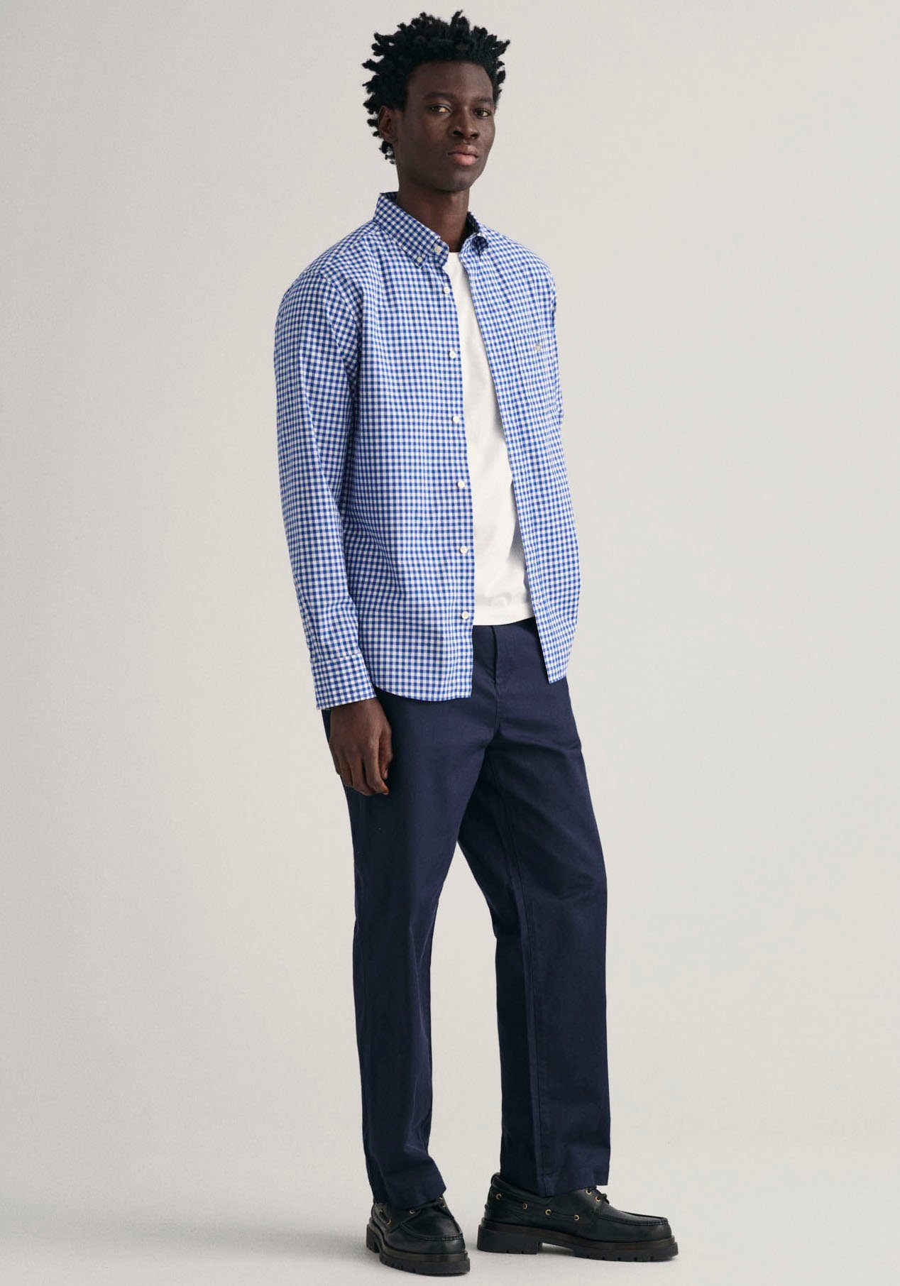 Gant mit SHIRT Brust REG GINGHAM college Langarmhemd auf blue POPLIN Logostickerei der