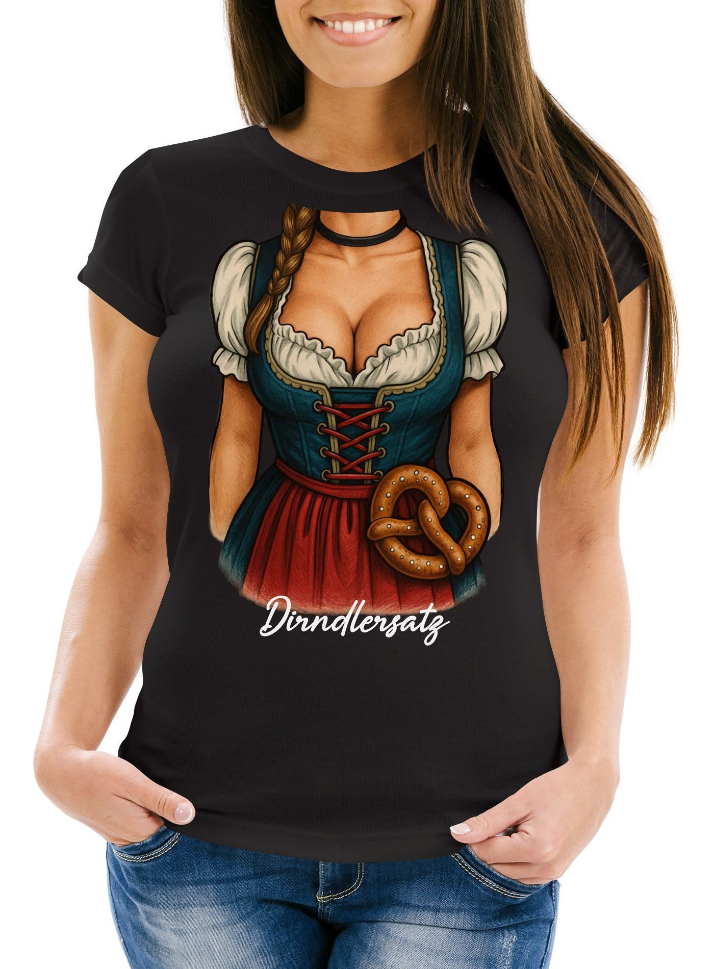 MoonWorks Print-Shirt Damen T-Shirt für das Oktoberfest Dirndl Ersatz Tracht Fun-Shirt mit Print
