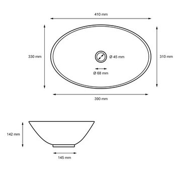 ECD Germany Waschbecken Waschbecken aus Keramik Aufsatzwaschbecken Waschtisch Waschschale, Waschbecken 410x330x142 mm Weiß inkl. Ablaufgarnitur ohne Überlauf