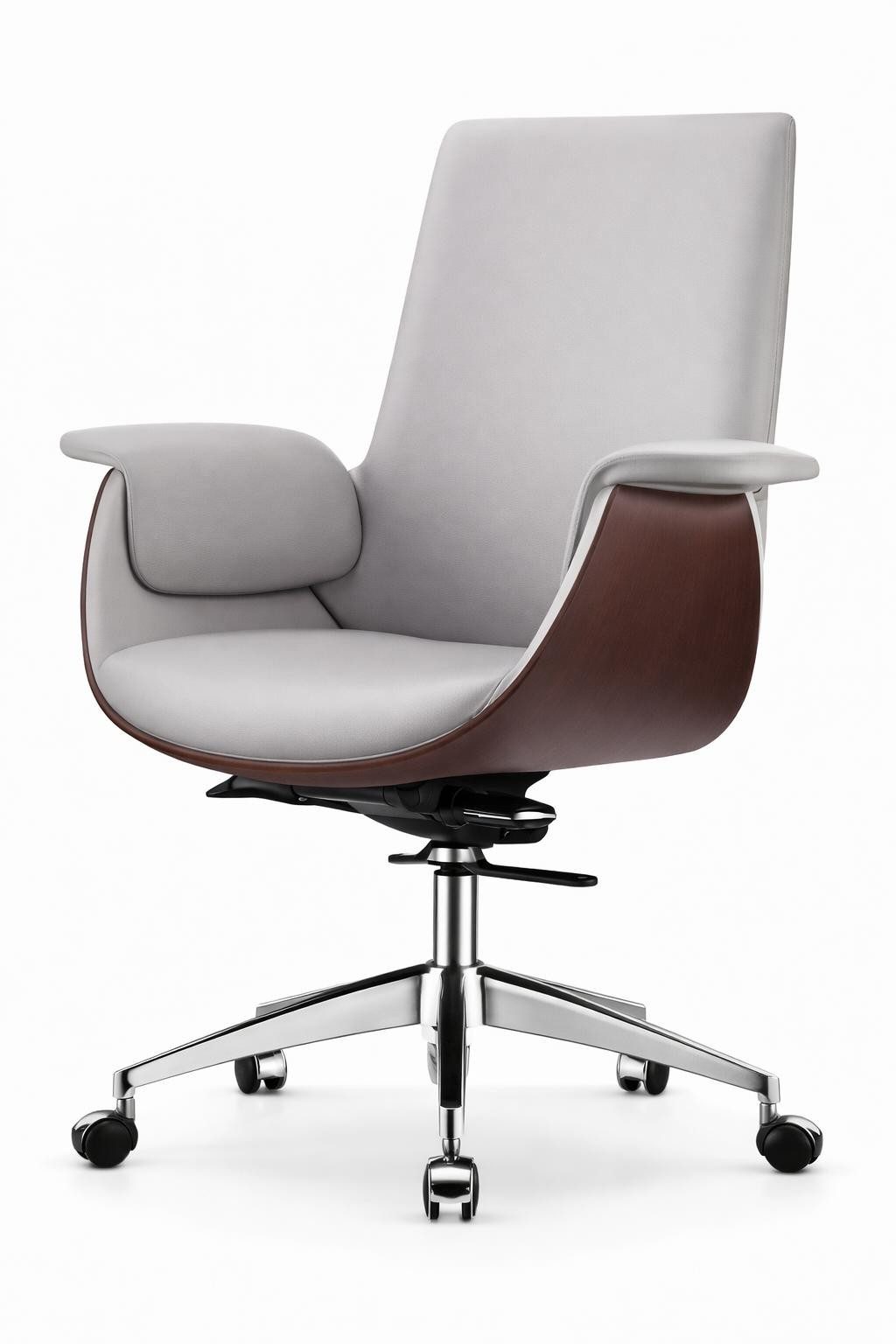 Xlmoebel Chefsessel Moderner Chefsessel aus grauem Kunstleder mit Walnussrahmen, Made in Europa