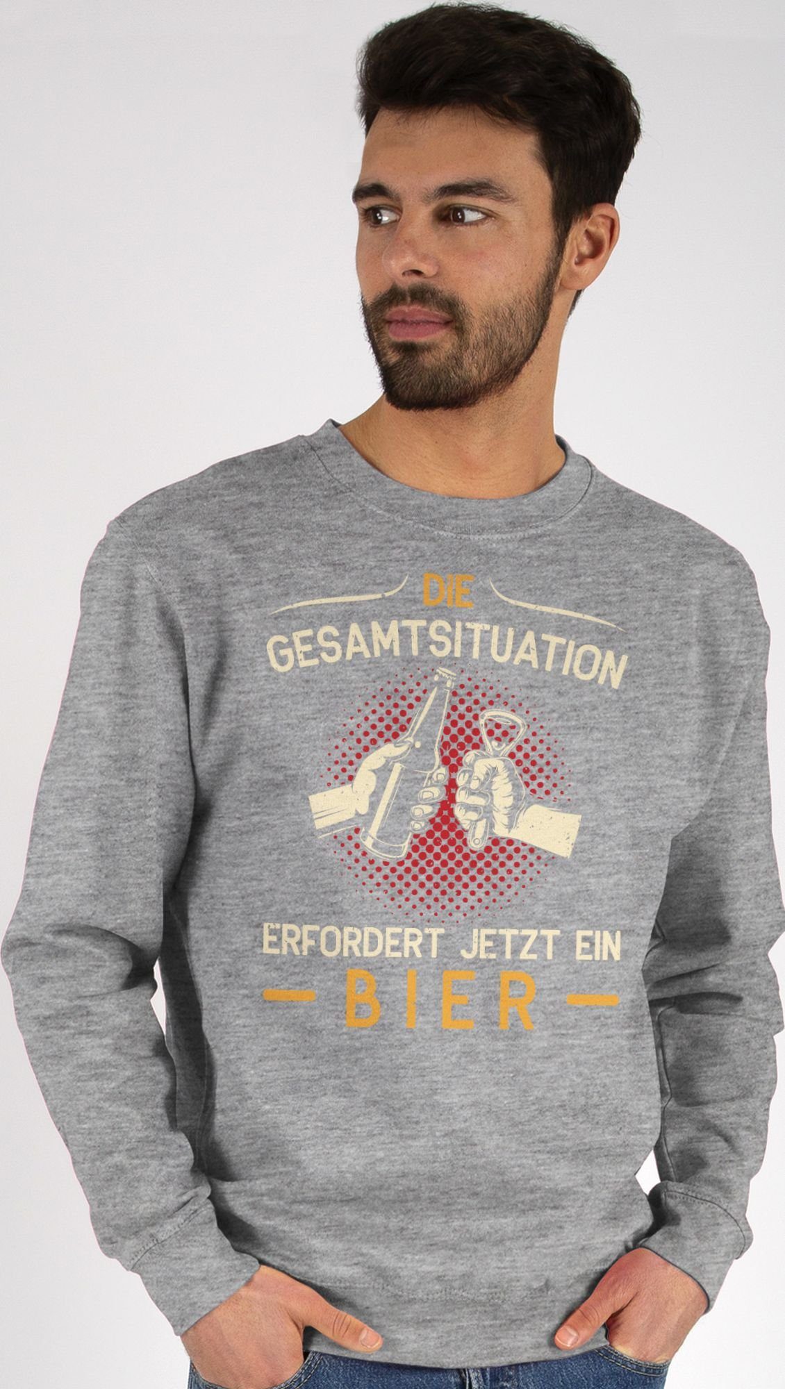 Shirtracer Sweatshirt Die Gesamtsituation erfordert jetzt ein Bier - Geschenk Bierfreunde Va (1-tlg) Party & Alkohol Herren 3 Grau meliert