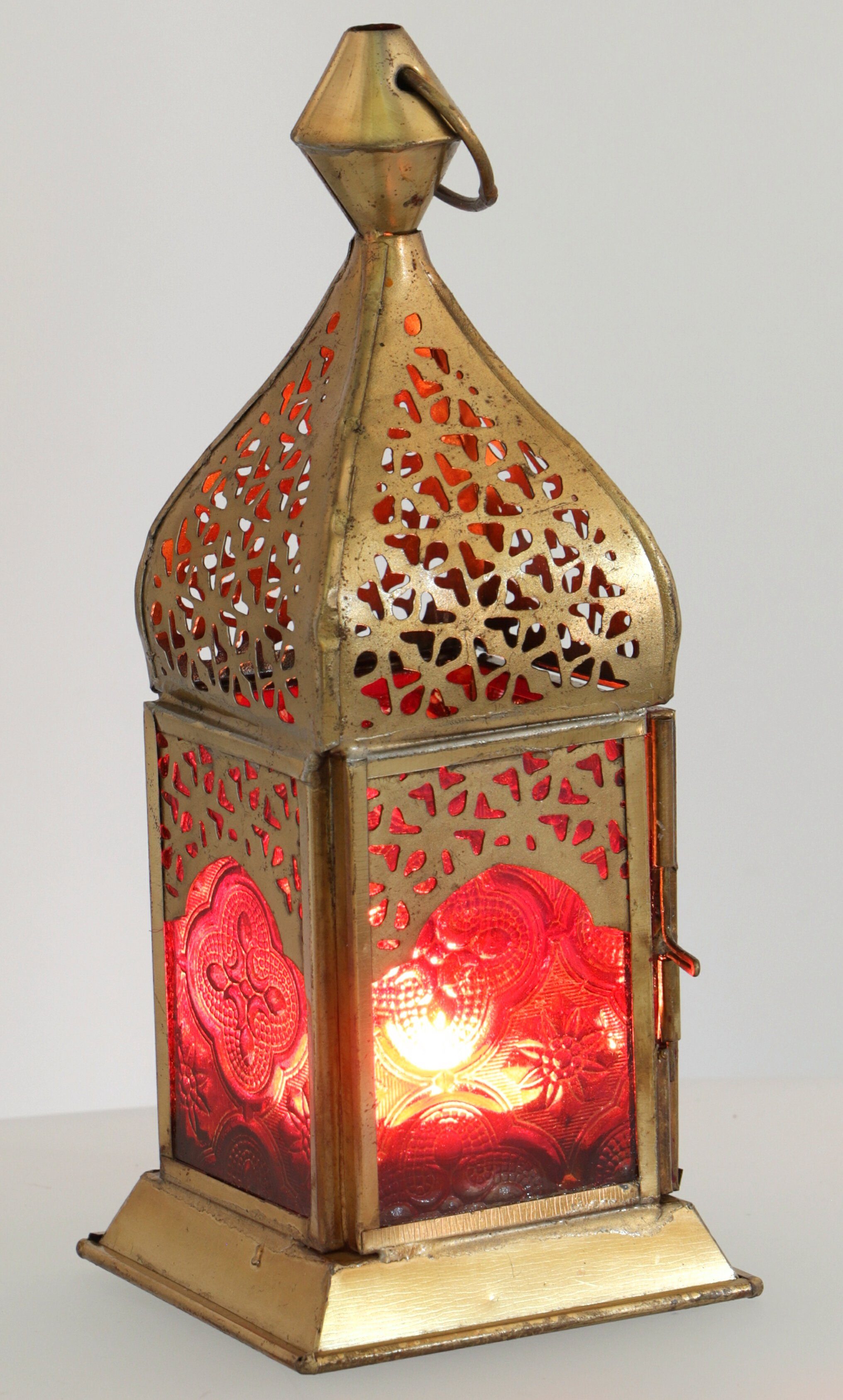 Kerzenlaterne in.. Laterne rot Orientalische Metall/Glas Guru-Shop
