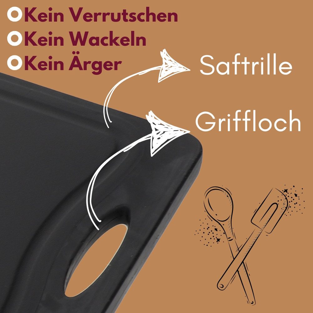 GarPet Schneidebrett 2er Set Schneidebrett Kunststoff und Bambus 2in1 Schwarz Rutschfest