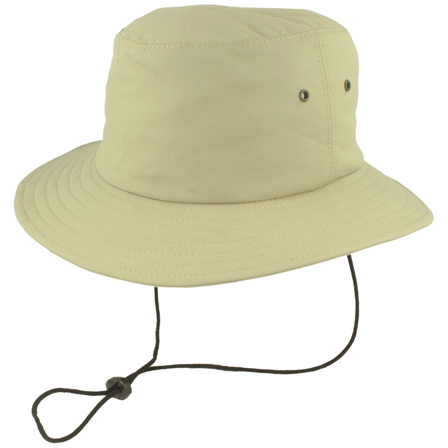 Breiter Fischerhut mit Kinnband und khaki 40+ 32 UV-Schutz