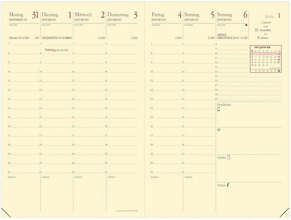 Quo Vadis Taschenkalender Kalender Geschäftbus Prestige 10x15cm Silk