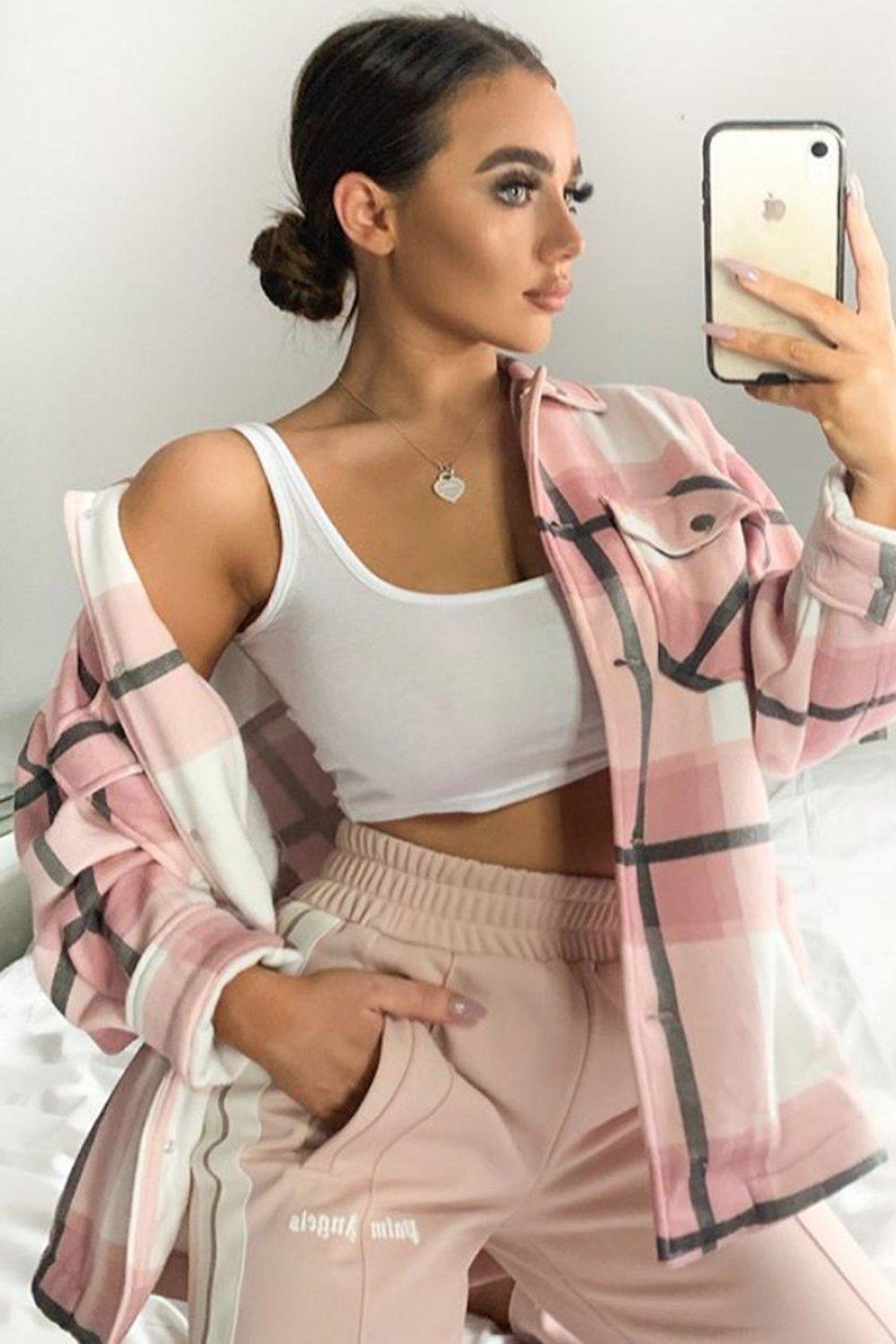 Oversized Flanellbluse Kariert Hemd Holzfällerhemd Worldclassca Hemdjacke Rosa Worldclassca Karo