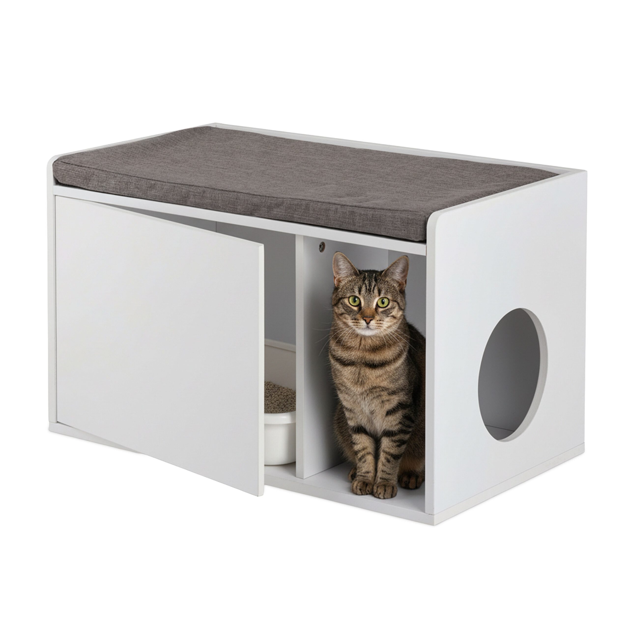 relaxdays Katzentoilette Katzenschrank mit Sitzauflage