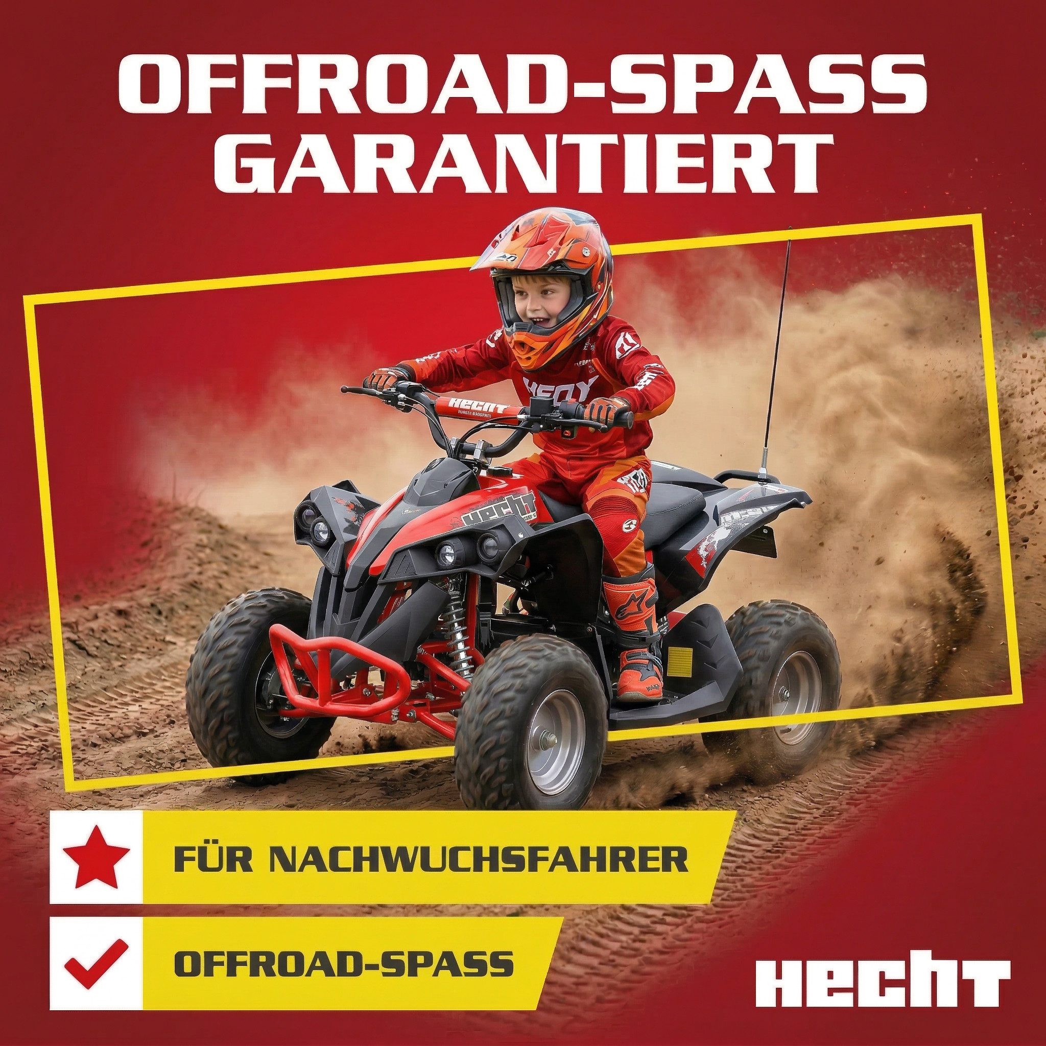 Hecht Elektro-Kinderquad Mini Kinder Quad 1060W 36V bis 35 km/h, Belastbarkeit 70 kg, LED-Frontscheinwerfer, 3 Gänge