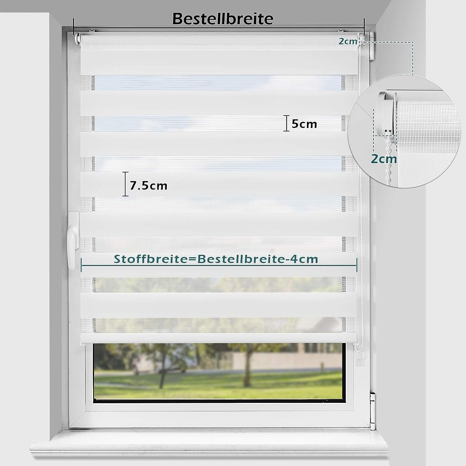 Doppelrollo rollos Ohne Bohren 130cm/150cm, Vkele, freihängend,Blickdicht,Lichtschutz und verspannt, Klemmträger,Klemmfix, rollo für Fesnter und Tür – Bild 5 von 5