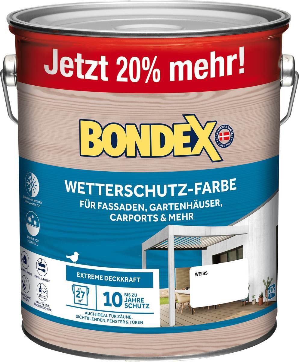 Bondex Wetterschutzfarbe BONDEX Wetterschutz-Farbe 3L, Außen, Witterungsbeständig, Weiß