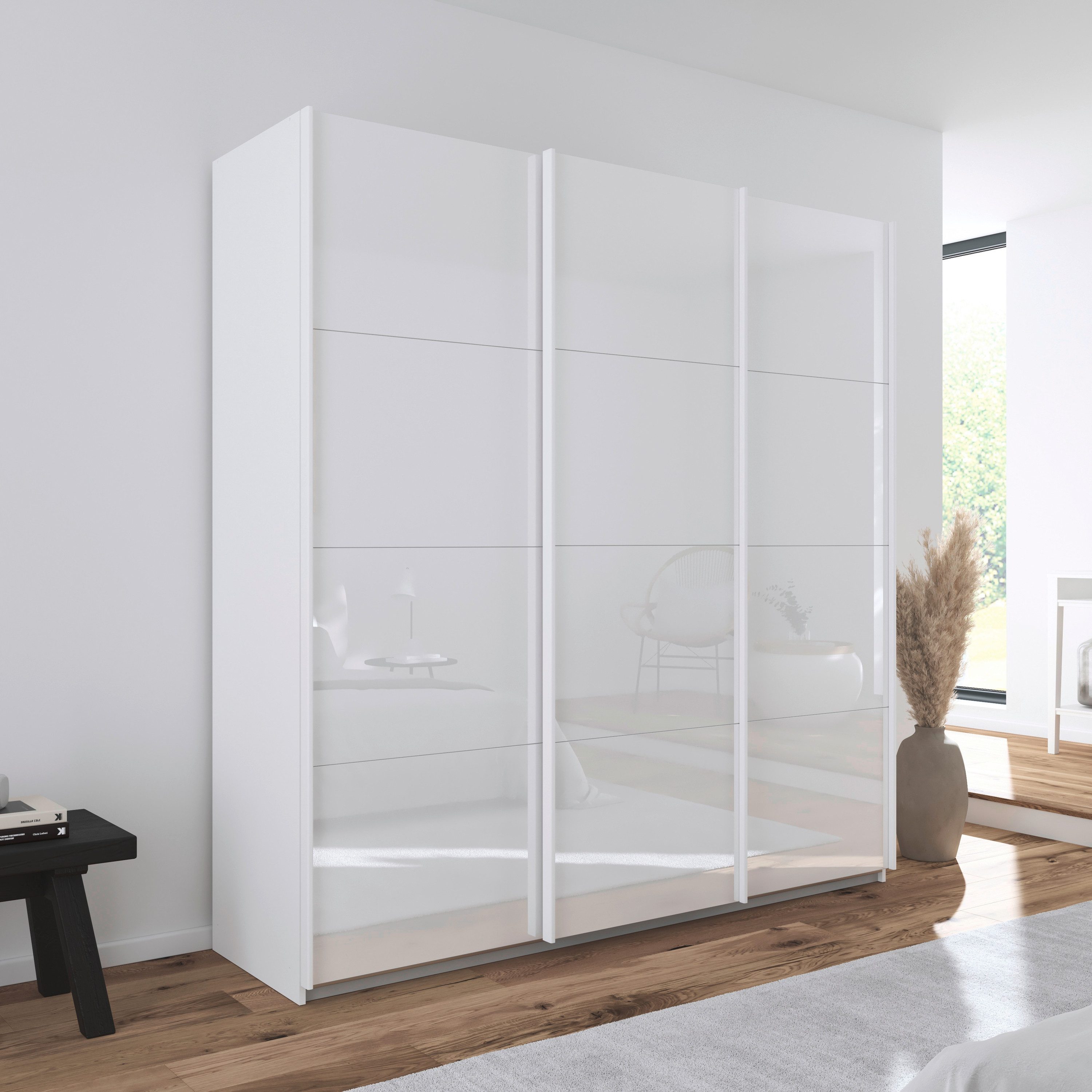 OTTO home Schwebetürenschrank Kleiderschrank Schrank Garderobe AGORDO mit Glasfront (Breiten 203/271/315/360 cm, Höhen 210/229 cm) durchdachte Innenausstattung, in 4 Breiten und 2 Höhen MADE IN GERMANY